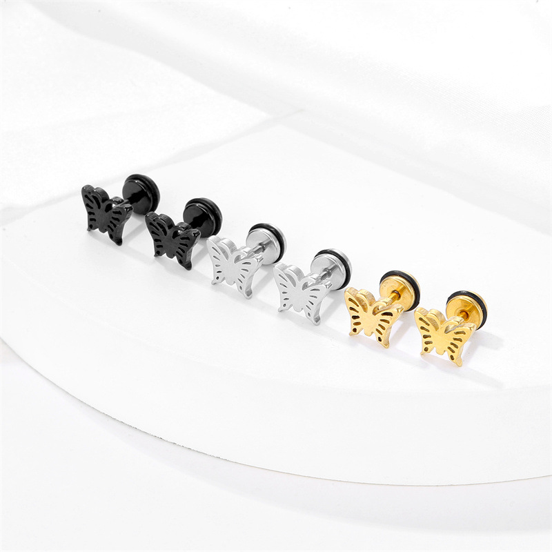 【Fresh designs】Fashion New Stainless Steel Cast Earrings High Sense Butterfly Ear Simple Anti-allergic Men's Needle Ear Nail