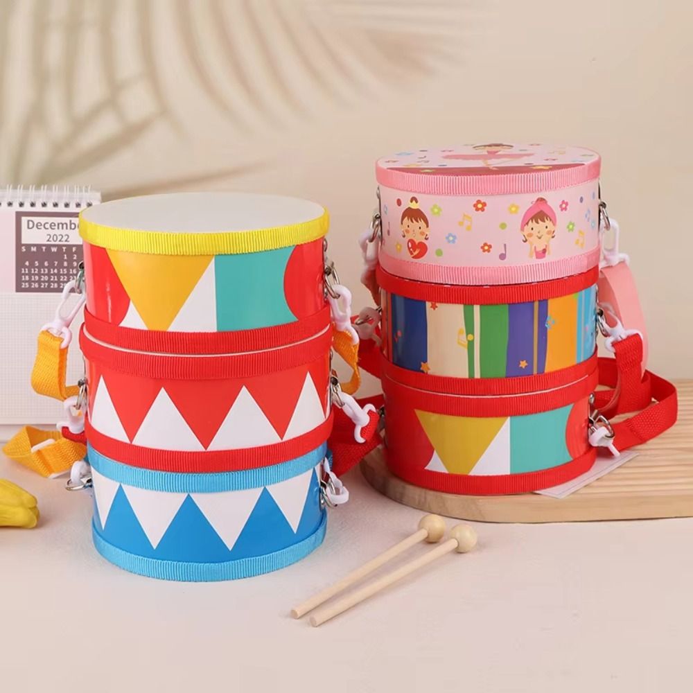 High Quality Wooden Double-sided Drum Early Education Durable Children Toy Drum Cartoon Musical Instrument Percussion Instruments Drums For Children Toys