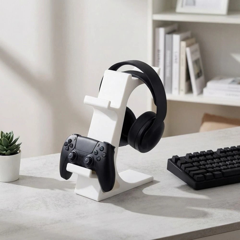 Simple 3D Printing Gamepad Display Stand 2-layer Space Saving Wireless Game Controller Holder with Headset Stand Hanger Stable Game Controller Display Stand Home