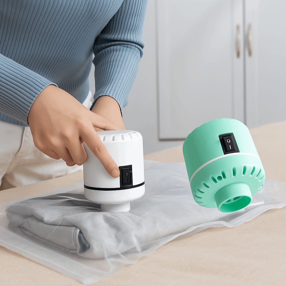 Portable ABS Compressed Bag Electric Pump Inflatable Labor Saving Mini Vacuum Sealer Machine Powerful Space Saving Vacuum Bag Pump for Clothes Storage Bags