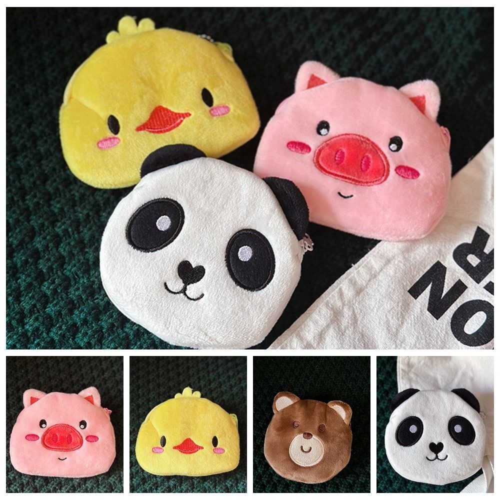 Portable Cartoon Panda Plush Coin Purse Bear Pig Plush Zero Wallet Zero Wallet Zipper Cartoon Storage Bag Ladies