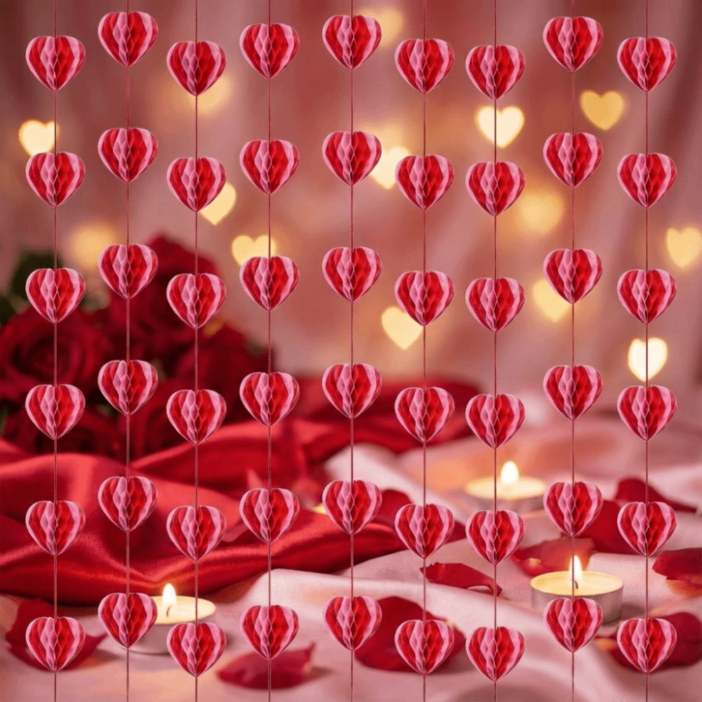 Party Supplies 4m Hanging Love Streamer Romantic Paper Heart Shape String Glitter Easy To Install Valentines Day Decoration Garland Birthday Party