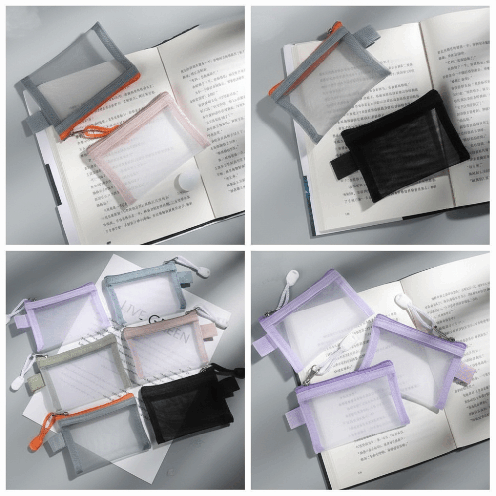 Portable Change Storage Bag Mesh Zipper Bag Card Bag Small Item Bag Clear Mesh Bag Sanitary Napkin Storage Bag Solid Color Transparent Nylon Coin Bags Men