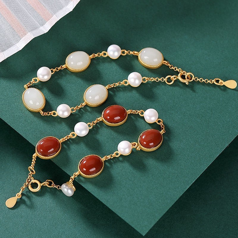 【Prices are Now don't beslow】New Chinese Style Ancient Style Tide Mutton Jade Bracelet Women's Ancient Style Gold Natural Forbidden City New Jade Egg Noodles Bracelet