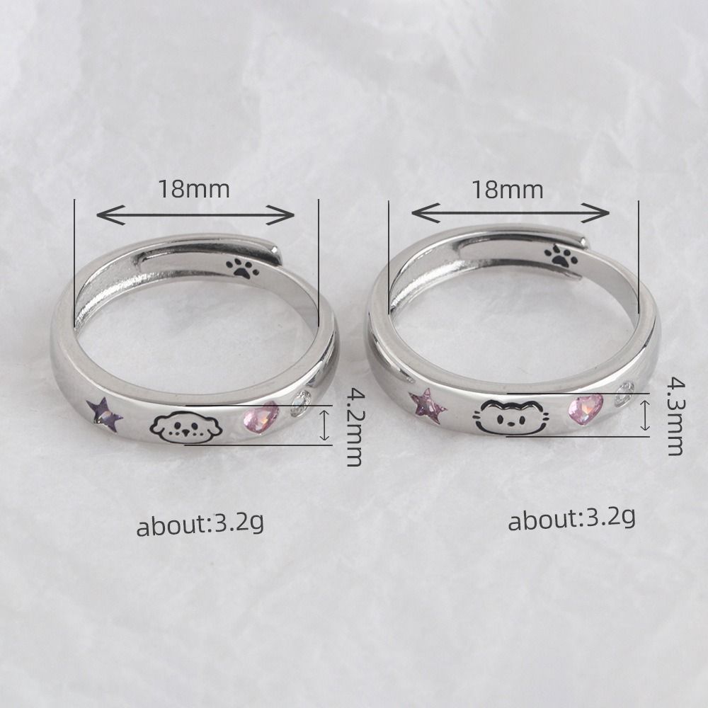 Fashion Adjustable Cat Dog Ring Simple Design Pet Star Couple Rings Cartoon Cute Animal Ring Women Men