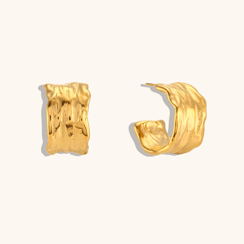 【Special offer】brushed metal wide earring earrings female niche stainless steel plated 18K gold stud earrings