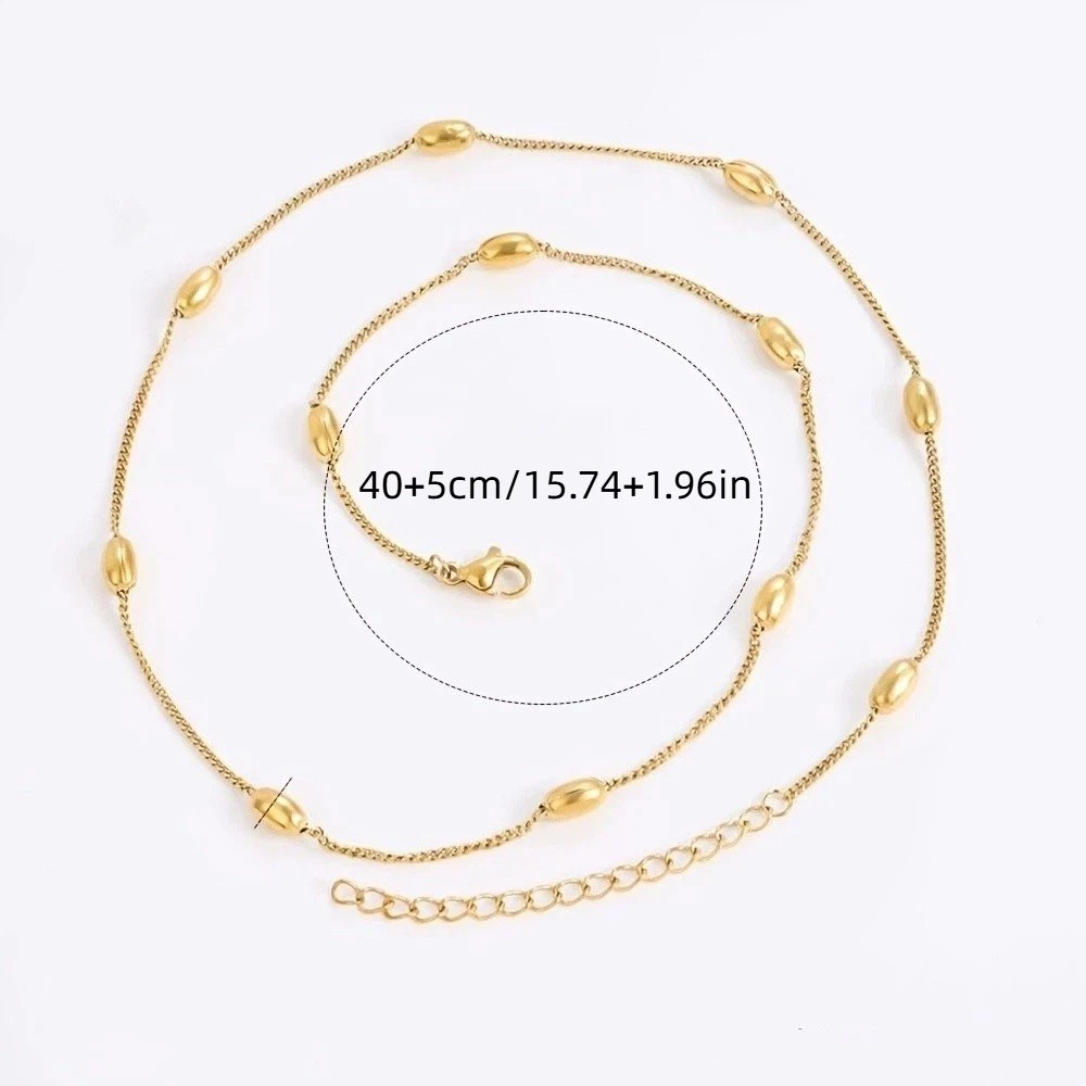 Dainty Stainless Steel Clavicle Chain Simple Vintage Women Necklace Light Temperament Beaded Chain Necklace Daily Wear