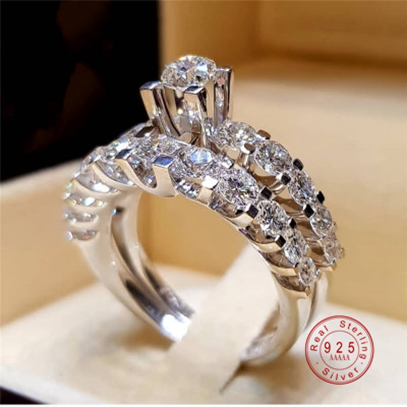 Female Luxury Crystal Stone White Zircon Silver Color Wedding Jewelry Promise Love Engagement Rings For Women