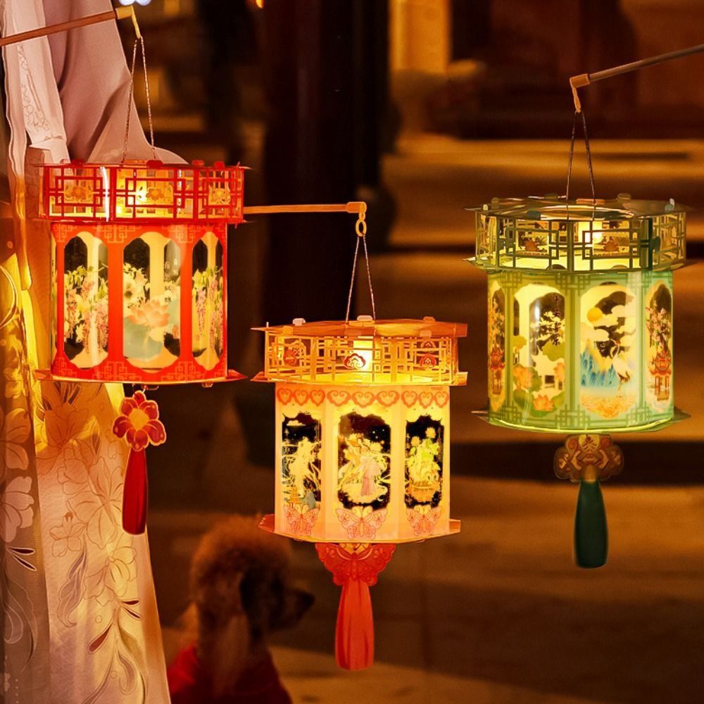 Portable 3D Chinese Style Lantern Good Luminous Glowing Handheld Lantern Handmade Blessings Projection Lantern Parent Child Activity