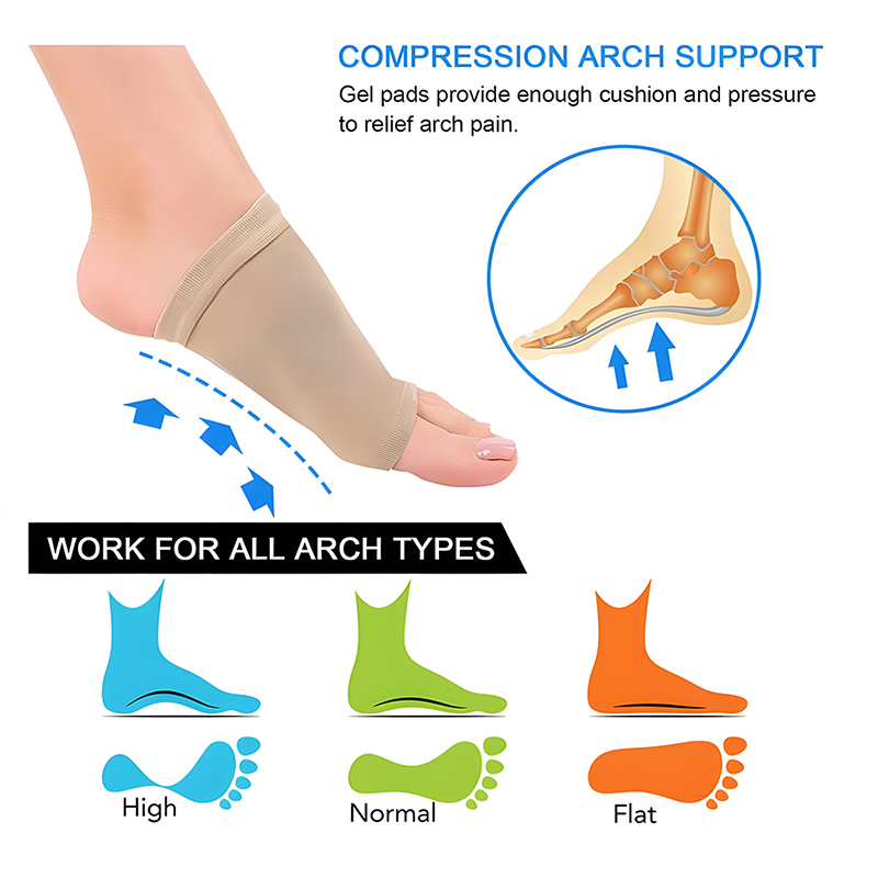 Wenefang Fashion 1 Pair Compression Arch Support Socks Cushioned Gel Foot Sleeves Orthotic Insoles for Plantar Fasciitis Flat Foot Pain Relief