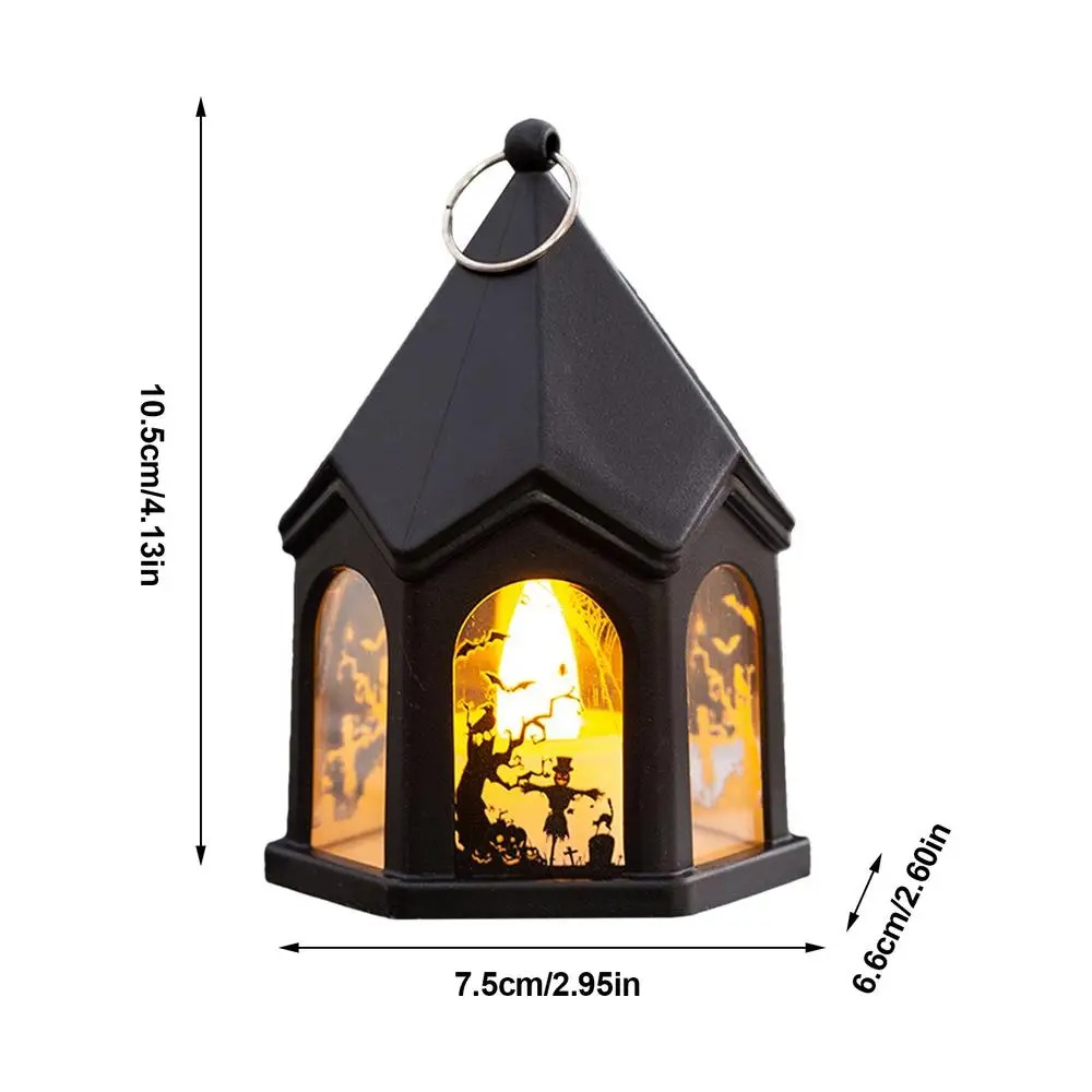 Creative Mini Halloween Castle Handheld Lantern Luminous Cartoon Candle Wind Lantern Plastic Portable Witch Skeleton Night Light Bar Home Decor