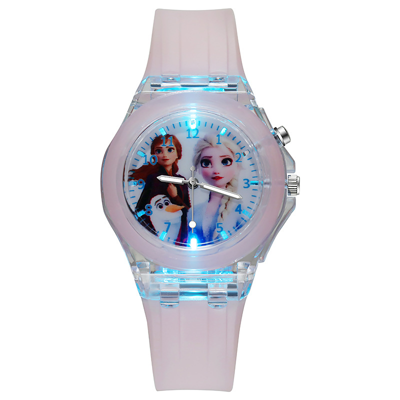 【Very good-looking】Children's Elsa Princess Snow White Silicone Night Light Glowing Cartoon Watch for Girls - Specifically Designed for Elementary School Students