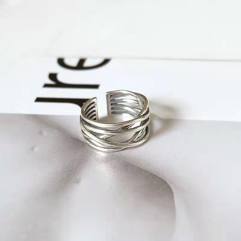 【Prices are low- Now beslow】Japanese and Korean-style Electroplated Silver Ring Women's Simple Elegant All-match Retro Line Woven Bird's Live Ring