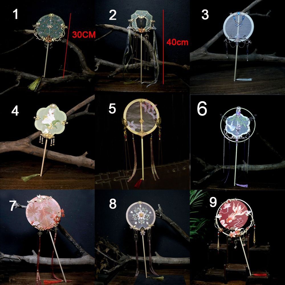 Photography Props Dunhuang Chinese Style Chinese Embroidery Fan Tassels with Pendant Bridal Group Fan Handheld Vintage Silk Fan Perform