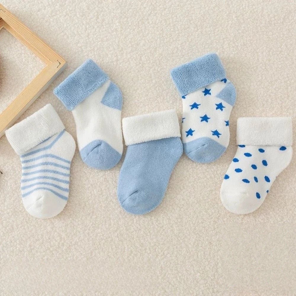 5 Pairs New Cotton Baby Short Socks Pink Blue Breathable Newborn Socks Non-Skid Design Polka Dot Stars Winter Socks Infant Wear