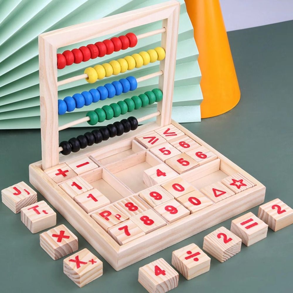 Counting Tool Wooden Abacus for Kids Montessori Toy Intelligence Development Children Toys Colorful Beads Mini Children's Educational Toys Hand-eye Coordination