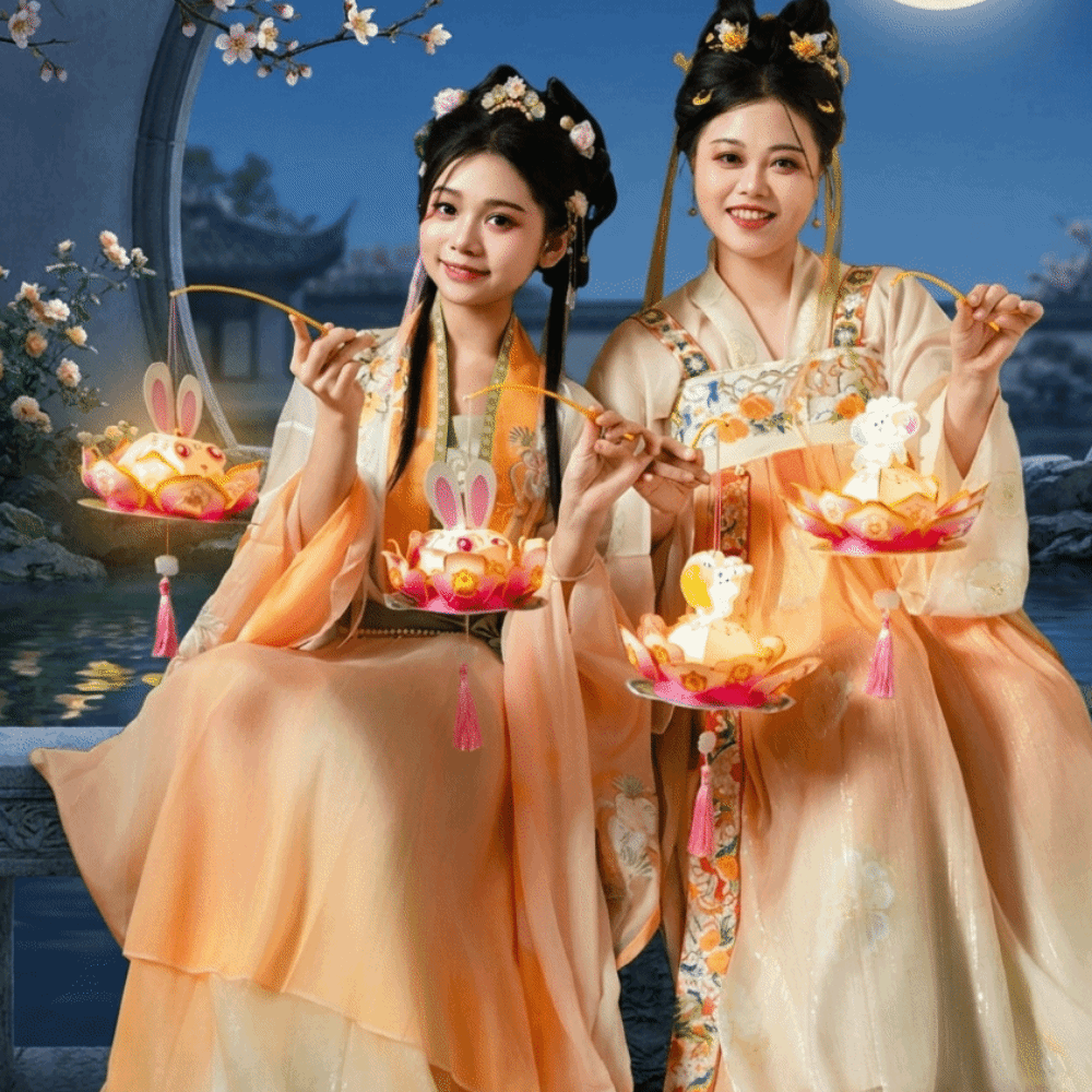 Chinese Style Glowing Mid-Autumn Festival Lantern Handheld with Tassel Flower Rabbit Lantern DIY Material Bag Lightweight Handheld Paper Lamp Photoshoot Decor
