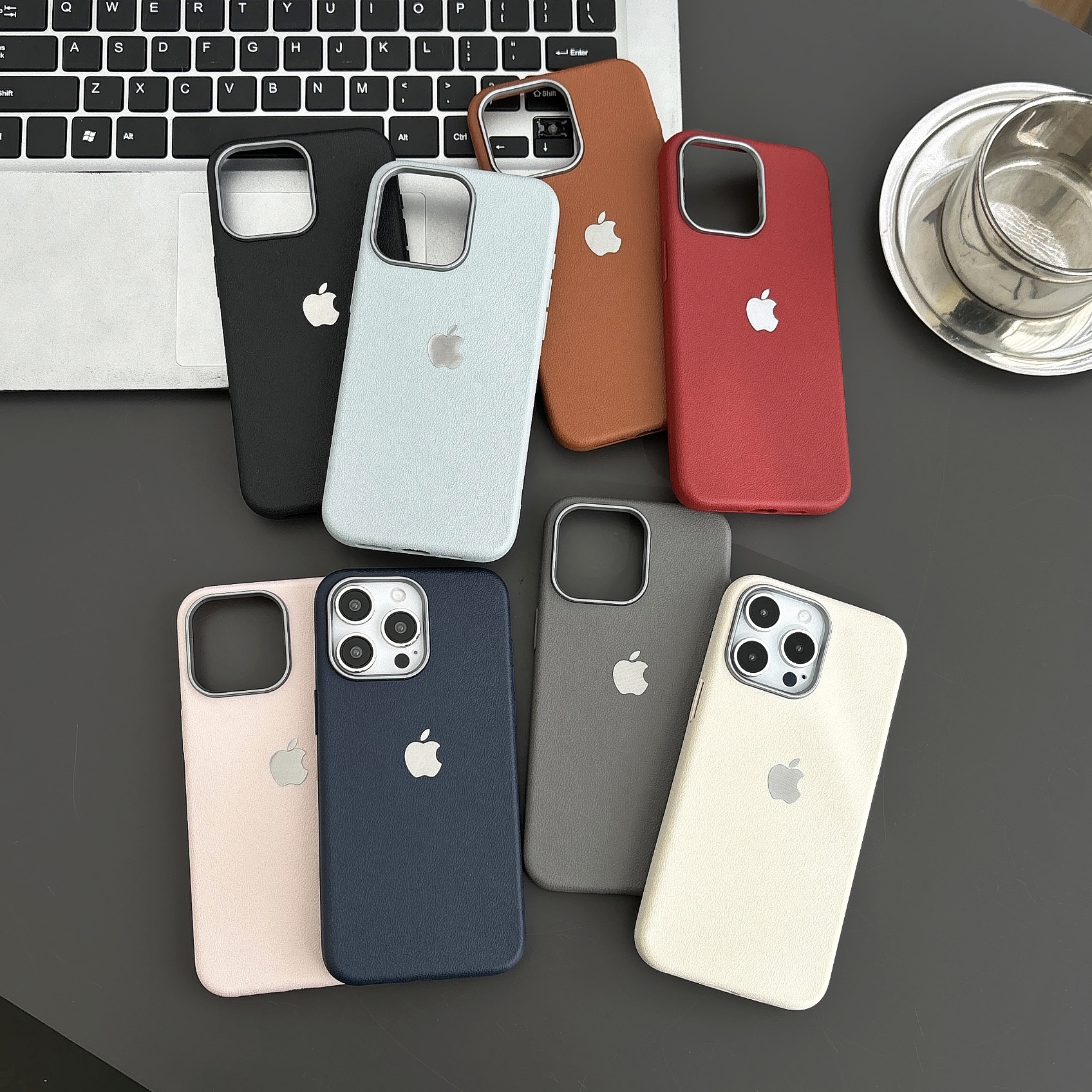 Sroof Case For iPhone 11 12 13 14 15 16 Pro Max X XR XS Max 14 15 16 Plus New Premium Feeling Leather Solid Color with Apple Logo Phone Case Back Cover