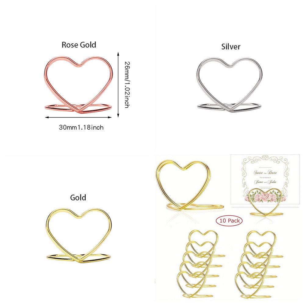 10 Pcs/set Portable Heart-shape Design Love Shape Card Holders Flexible Simple Metal Photos Clips Easy to Use Message Card Stand Clamps
