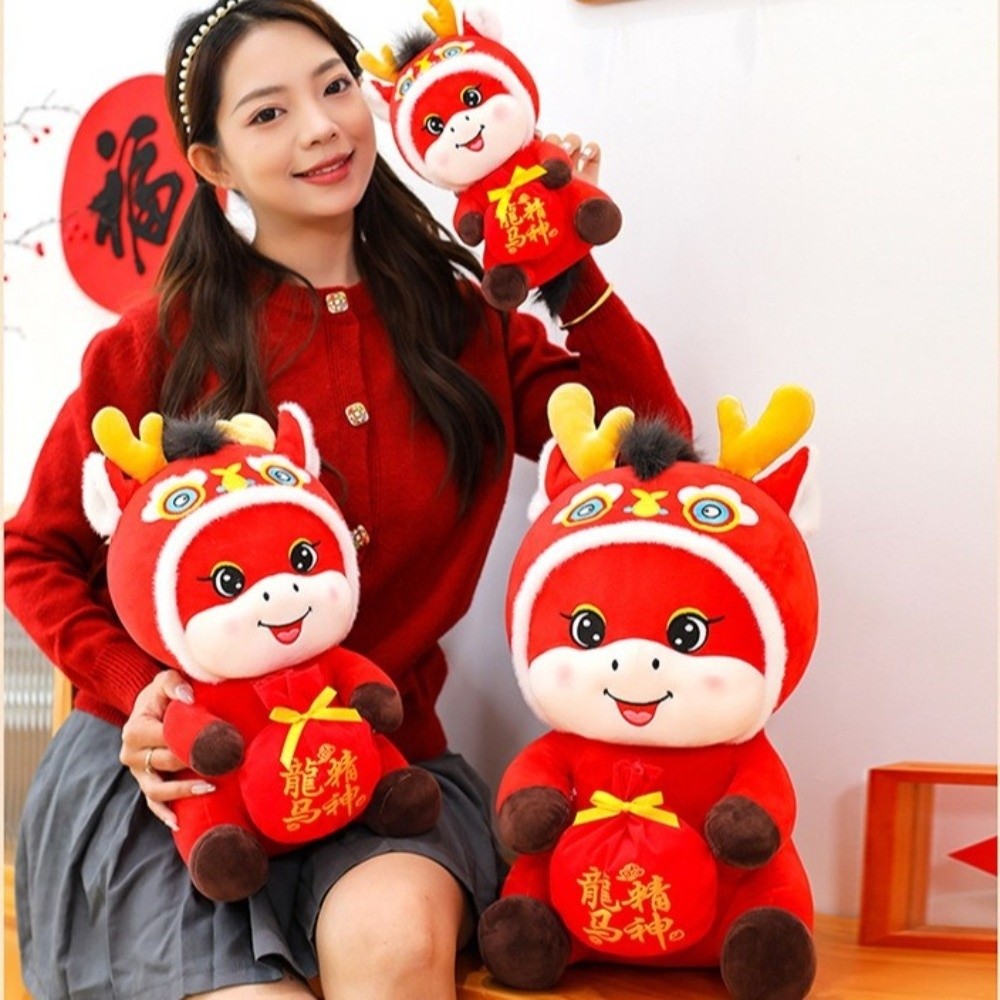 Cute Chinese Zodiac Little Horse Plush Ornament Cartoon Traditional Pony Plush Pendant Soft Stuffed New Year Mascot Pony Ornament Kids Gift