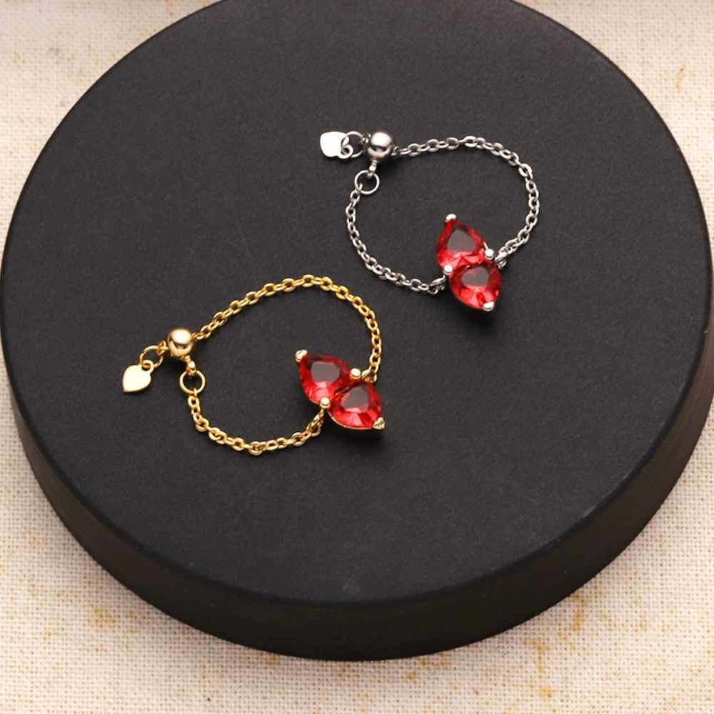 Delicate Double Heart Adjustable Chain Ring Exquisite Minimalist Chain Rings Simple Finger Jewelry Party