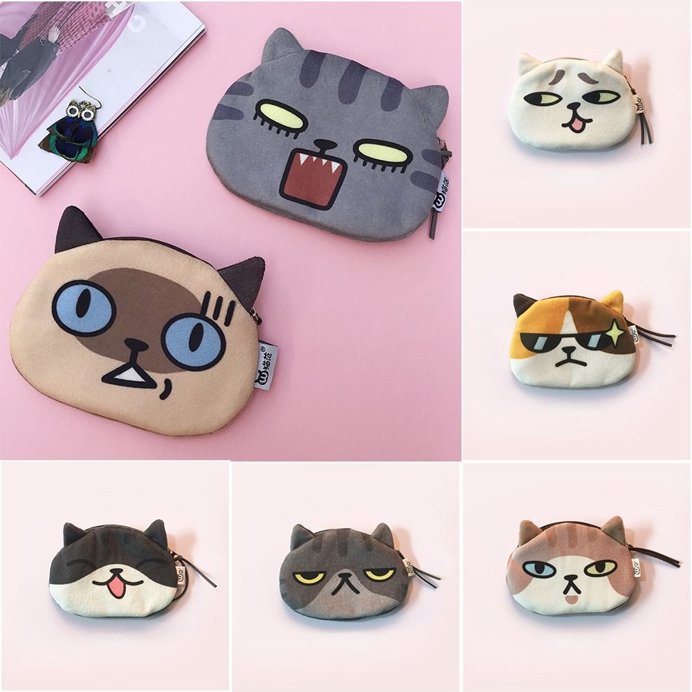 Portable Cat Expression Coin Purse Cute Pattern Cartoon Design Cat Earphone Bags Coin Money Bags Girls