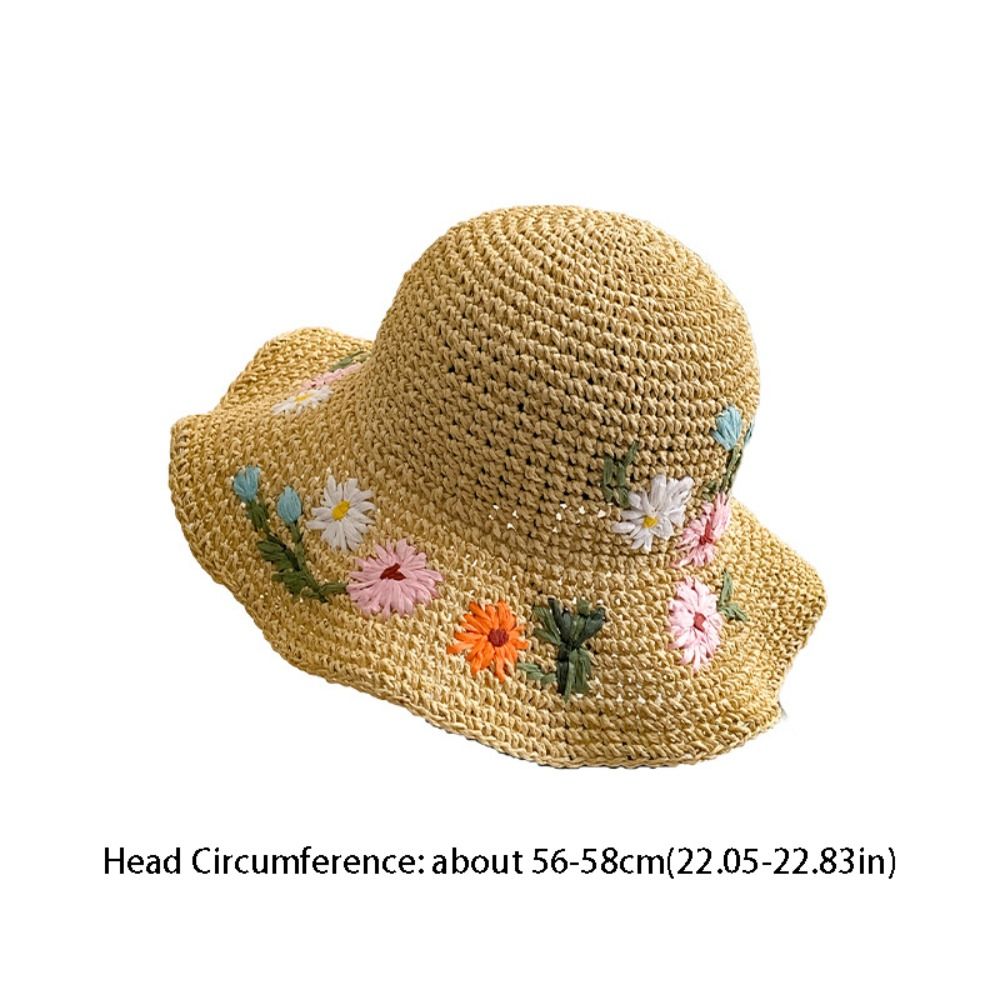 Casual Colorful Flower Straw Hat Boho Wide Brim Women's Sun Hats Lightweight Foldable Weave Hat Travel