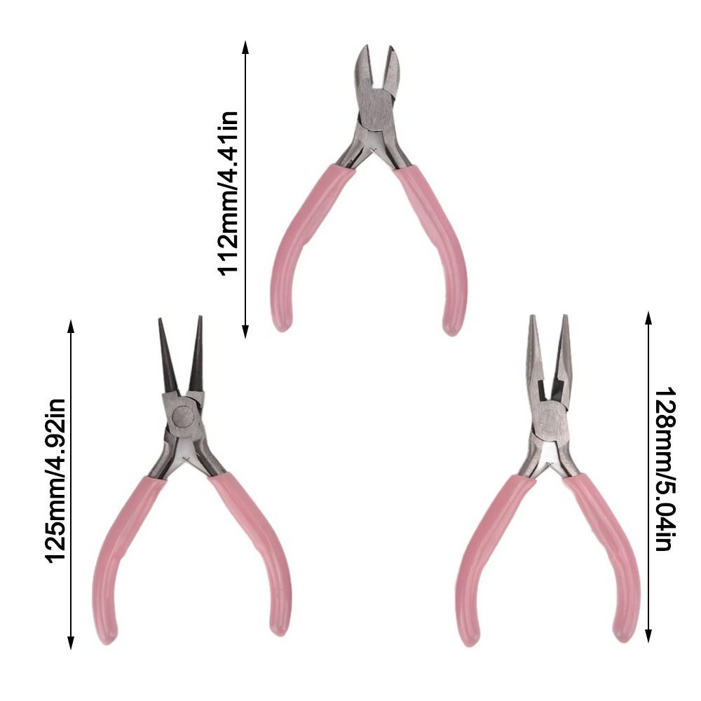 3pcs Clamp Pink Jewelry Pliers Round Nose Needle Nose DIY Tools Carbon Steel Diagonal Nose Wire Cutters Crafts DIY