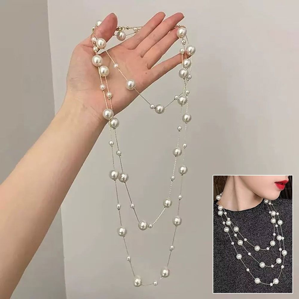 1Pcs New Elegant Temperament Pearl Chain Vintage Fashionable Pearl Necklace Long Sweater Chain Women's Jewelry Accessories