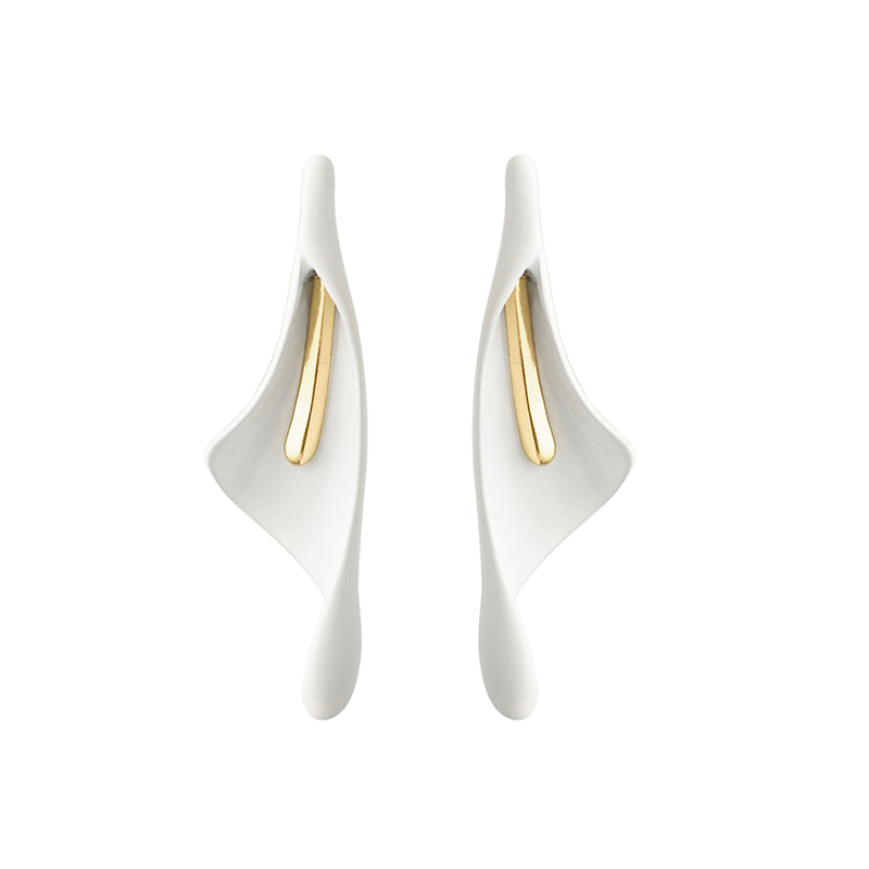 【Hongtai Store】New Design Jewelry White Alloy Calla lily Flower Geometric Pendientes Drop Earrings For Wo Factory
