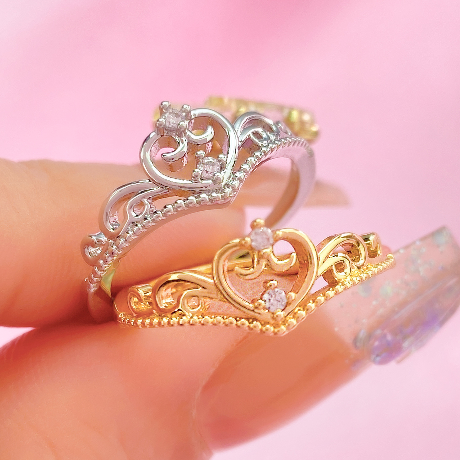 designs】Ins Hollow Princess Crown Ring Women's All-Match Sense Opening Adjustable Snow White Love Finger
