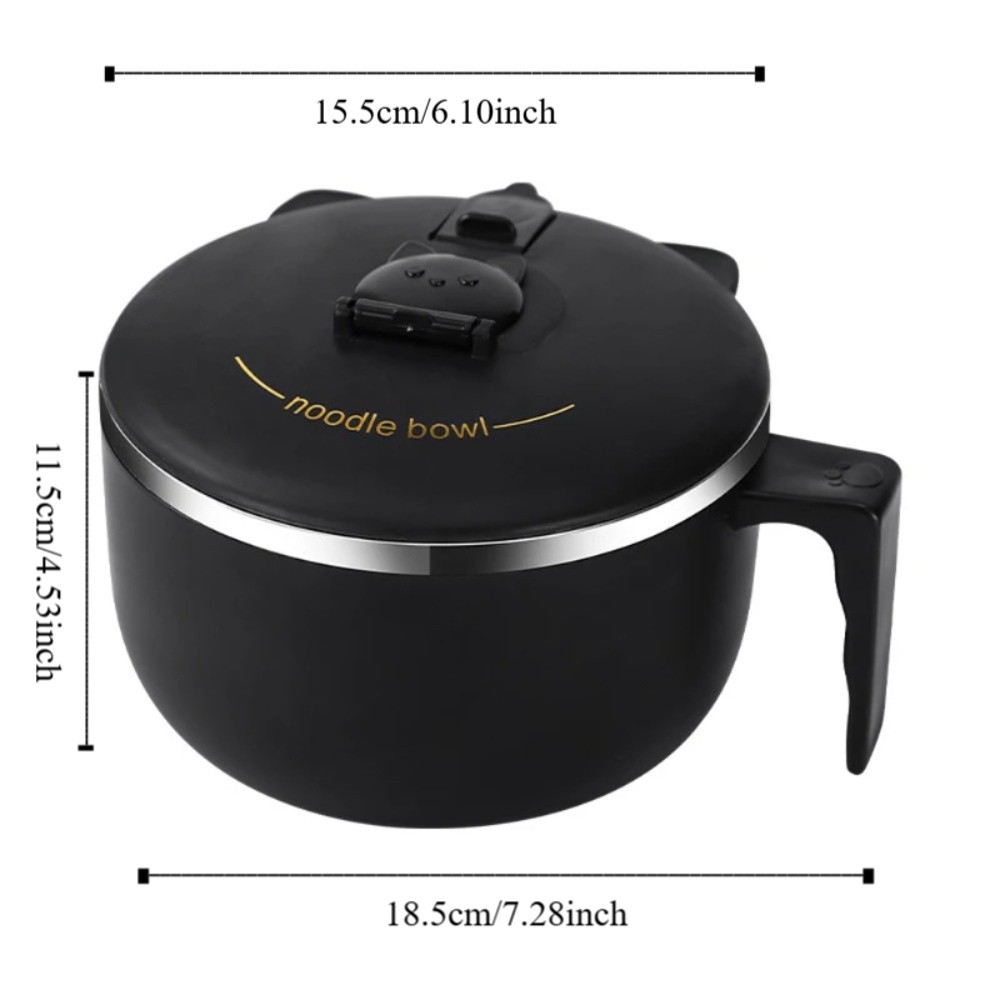 Practical Japanese-style Student Instant Noodle Bowl 304 Stainless Steel Large Capacity Food Serving Bowl Handle 1300 ML Food Container School
