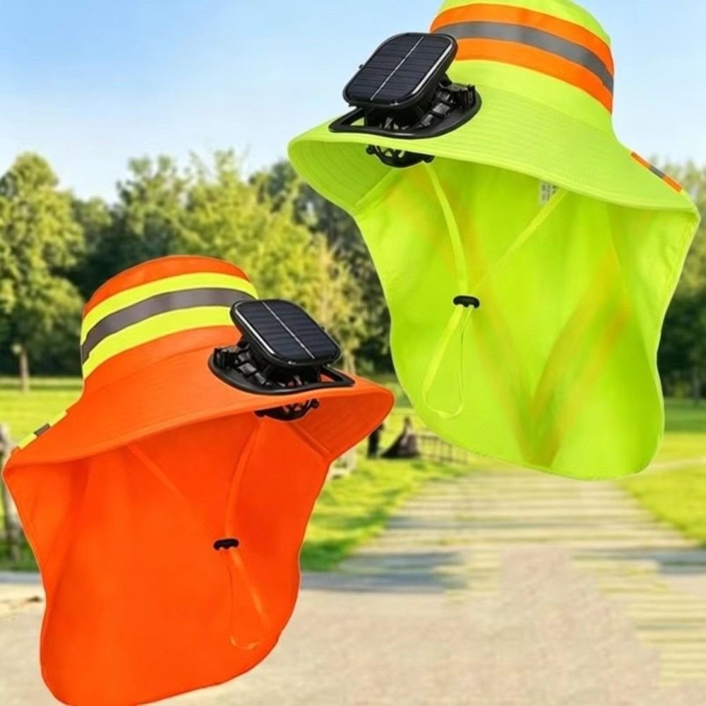Comfortable To Wear Breathable Solar Fan Hat Elastic Rechargeable Safety Reflective Hat Lightweight with Shawl Wide Brim Fan Hat Outdoor Travel