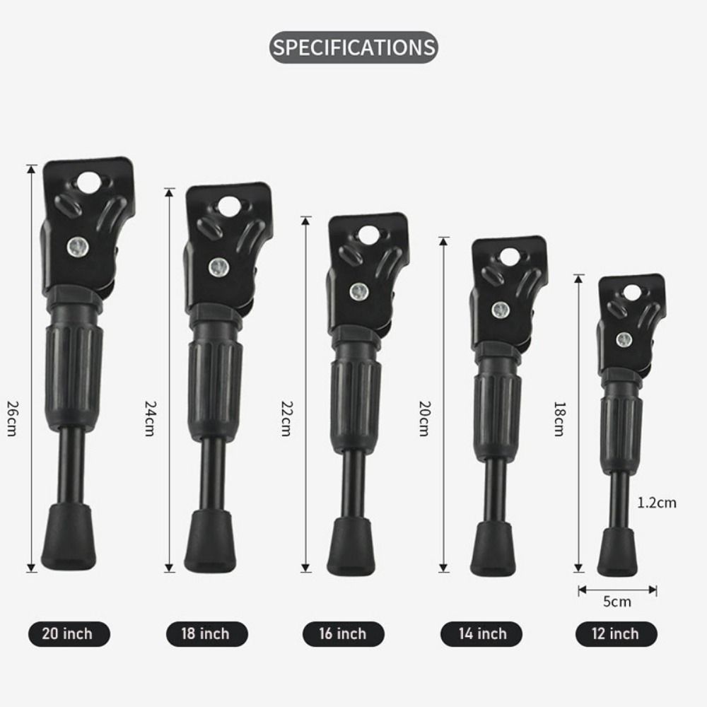 Bike Accessory 12/14/16/18/20 Inch Bicycle Side Support Punch Free Design Currency Bike Kickstand Parking Stand Easy Installation Black Kids Bike Foot Brace Balancing Vehicle