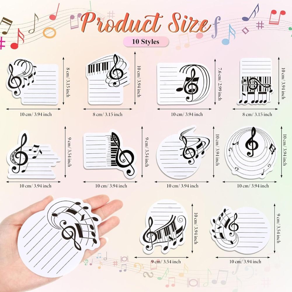 10Pcs/Set Cartoon Self-adhesive Music Note Sticky Notes Smooth Writing Various Music Shapes Music-themed Notepads Creativity Daily To Do Message Paper Notebooks