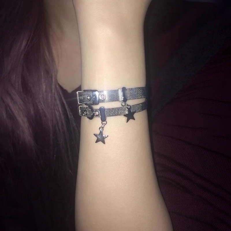 Y2k Jewelry Cute Punk Bracelets Retro Bracelet Adjustable Wrist Belt Buckle Style Cuff Bangle Bracelet Star Pendant Trending 5a63