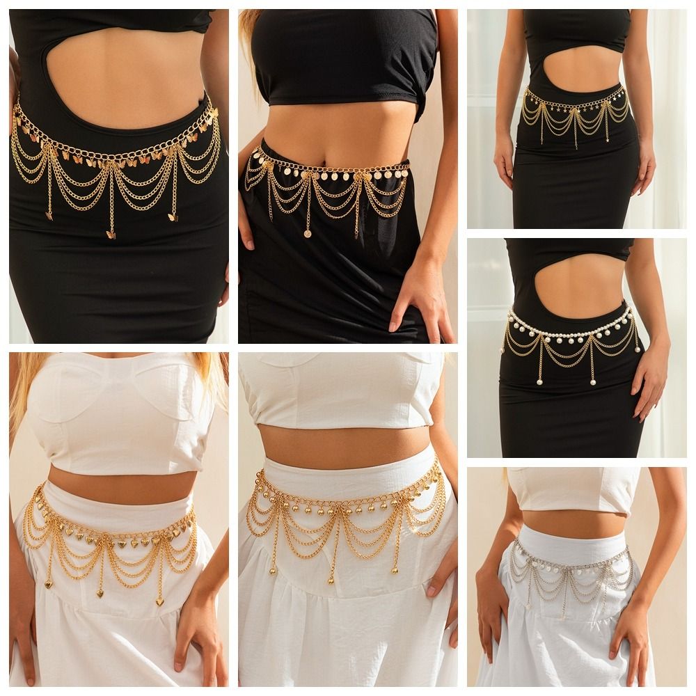 Vintage Body Jewelry Metal Body Chain Tassel Waist Chain Waist Jewelry Heart Beach Accessories