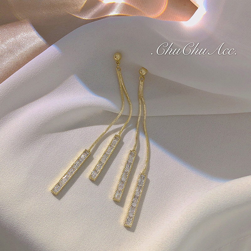 【Hongtai Store】Premium sense tassel pendant earrings female 2023 new trendy Korean earring elegant exquisite metal Fashion Earrings
