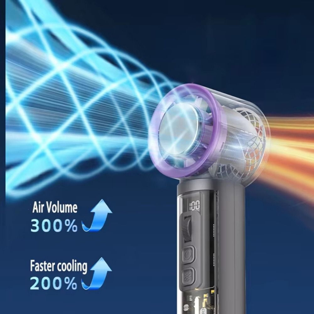 Powerful Semiconductor Refrigeration Handheld Fan 100 Gears Adjustable Rechargeable Mini Air Cooler High-Speed Atmosphere Lamp Portable Cooling Fan Summer