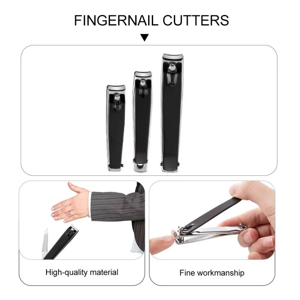 Convenient 3 Sizes Nail Nipper Black Stainless Steel Manicure Cutter Ergonomic Anti-Splash Fingernail Clipper Gift