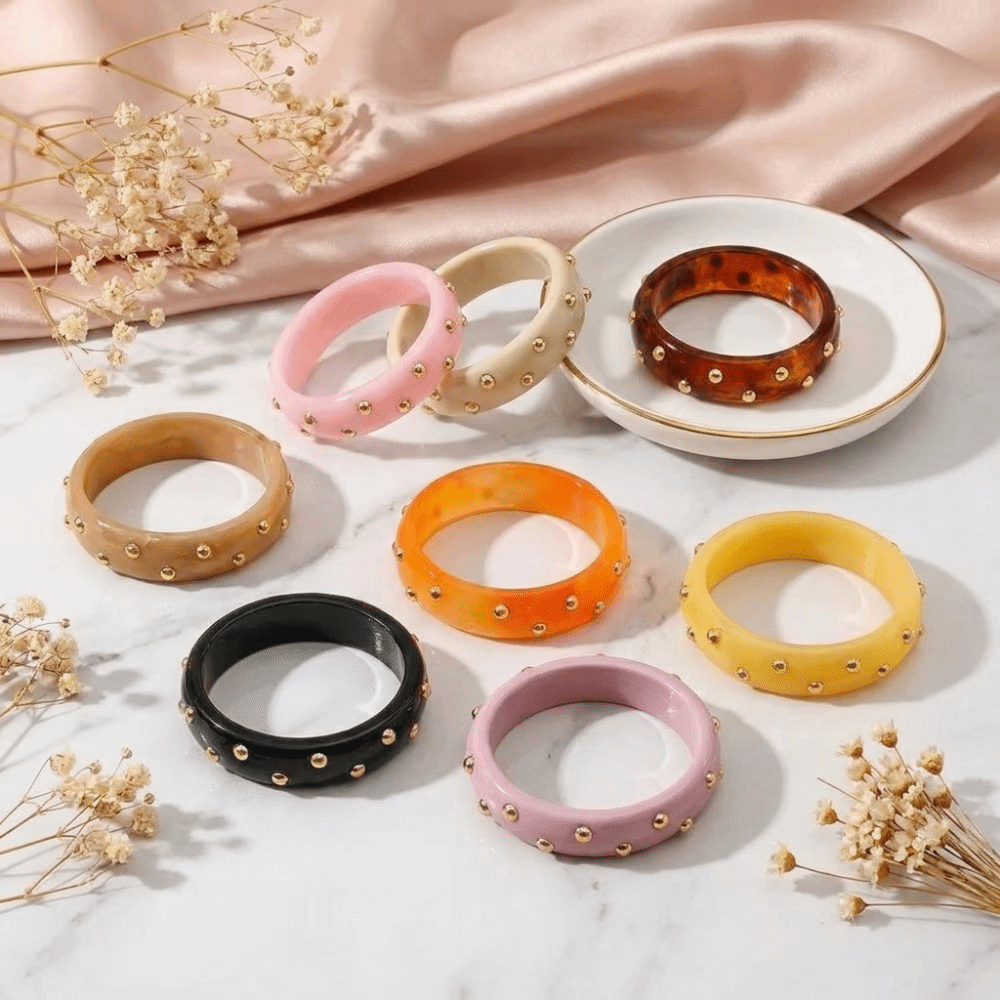Fashion Beads Wide Resin Bracelet Solid Color Round Shape Stackable Bangle Lightweight Chunky Design Wrist Jewelry Women Use