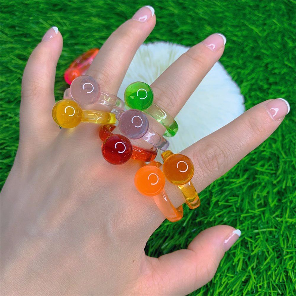 Simple Cute Lovely Sweet Transparent Candy Color Smooth Geometric Finger Ring Resin Rings Fashion Jewelry Ball