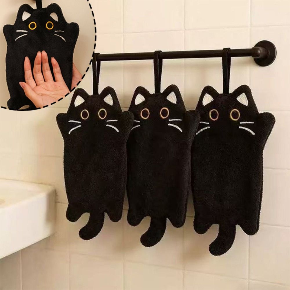 Cute Super Absorbent Cartoon Hand Towel Thickened Cat Pattern Kitchen Towel Soft Fleece Wipe Cloth Kitchen