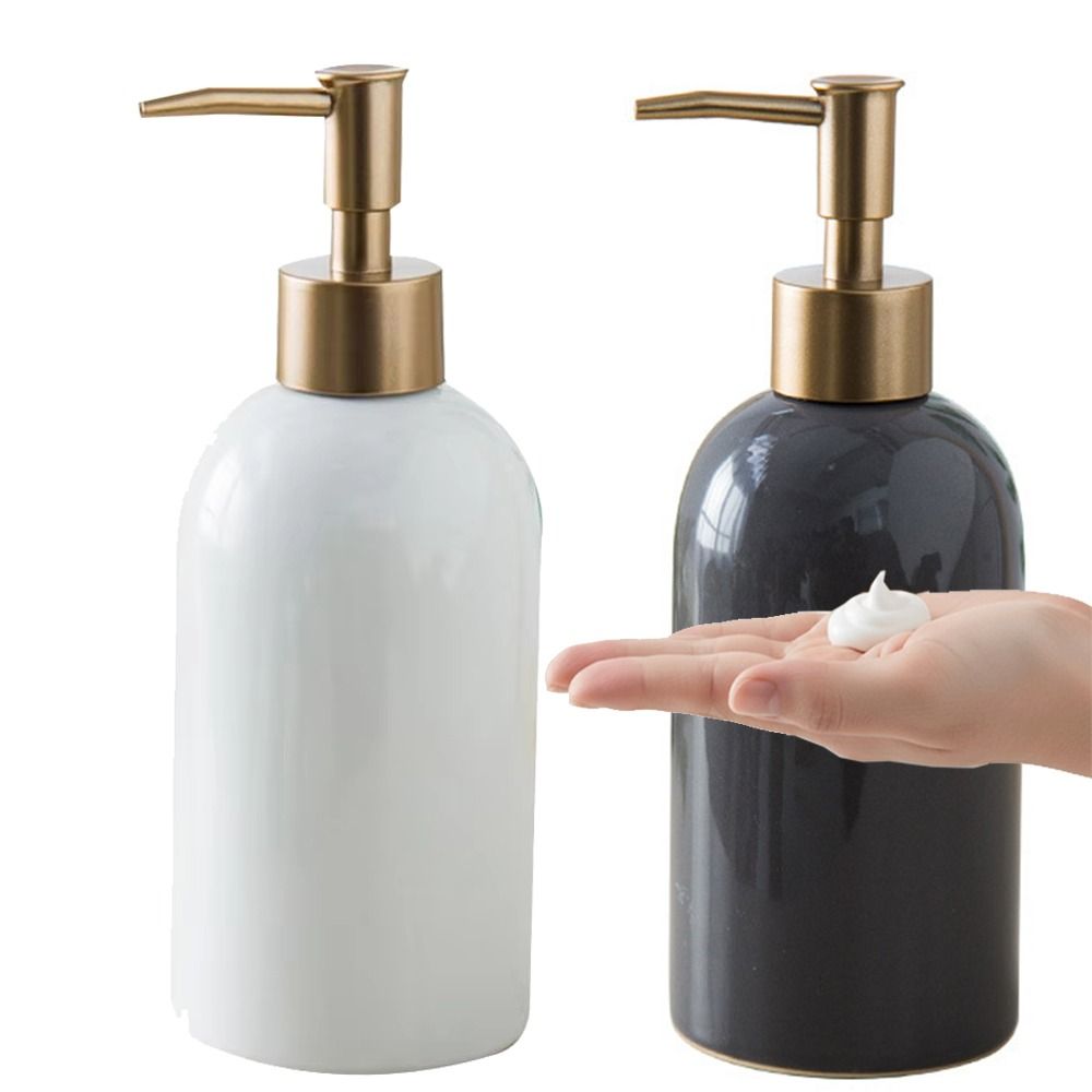Durable Empty Ceramic Soap Dispenser Portable Refillable Liquid Pump Bottle Leakproof Press Type Lotion Gel Jar Bathroom Use