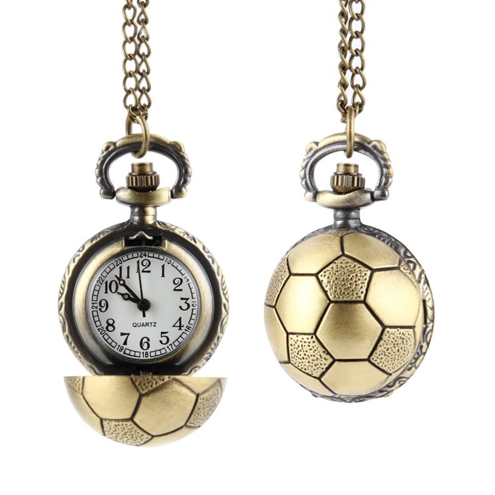 【New arrival】Retro Soccer Shape Bronze Quartz Pocket Watch with Chain Necklace Jewelry Gifts Hot TY66
