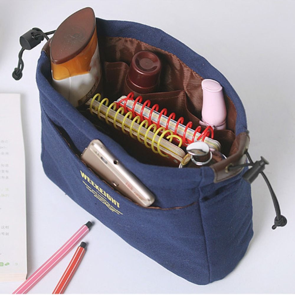 Container Bag Canvas Sundry Storage Bag Multi-Pocket Multifunctional Drawstring Cosmetic Bag Portable Toiletry Container Purse Insert Organizer Bag Toiletry Storage