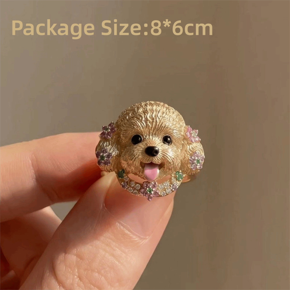 Cute Exquisite Cat Ring Sweet Mini Dog Ring Matte Brushed Finish Adjustable Pet Ring Girlfriend Gift
