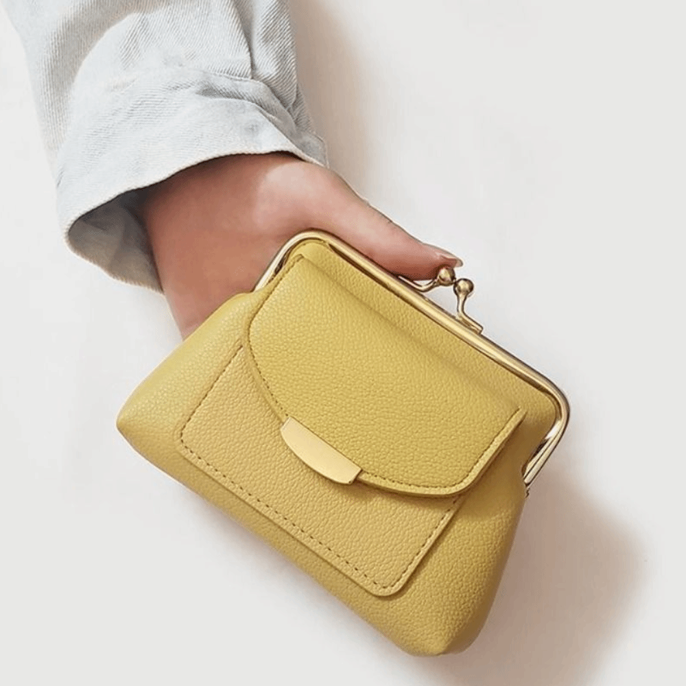Elegant Lychee Pattern Mini Lock Clip Coin Purse PU Storage Kiss Lock Wallet Retro Solid Color Small Item Bag Women