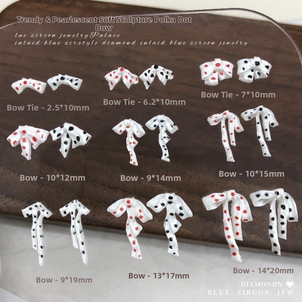 New DIY Bowknot Nail Decorations Polka Dots Long Ribbon Bow Pearlescent Satin 3D Nail Charms Mixed Designs Nail Rhinestone Nail Art Decoration
