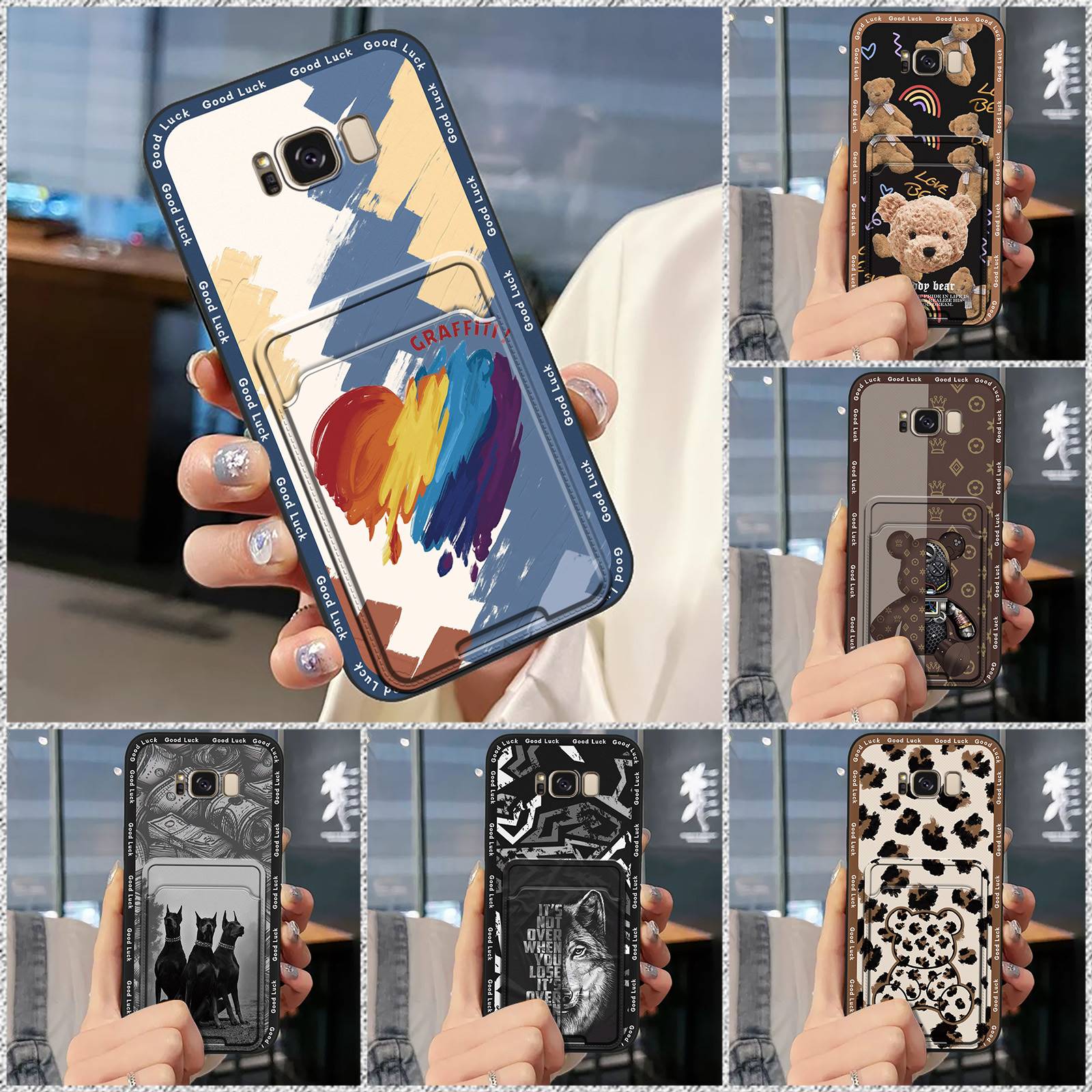 Dirt-resistant Fashion Design Phone Case For Samsung Galaxy S8/SM-G9500 Back Cover Waterproof Graffiti Card sleeve TPU